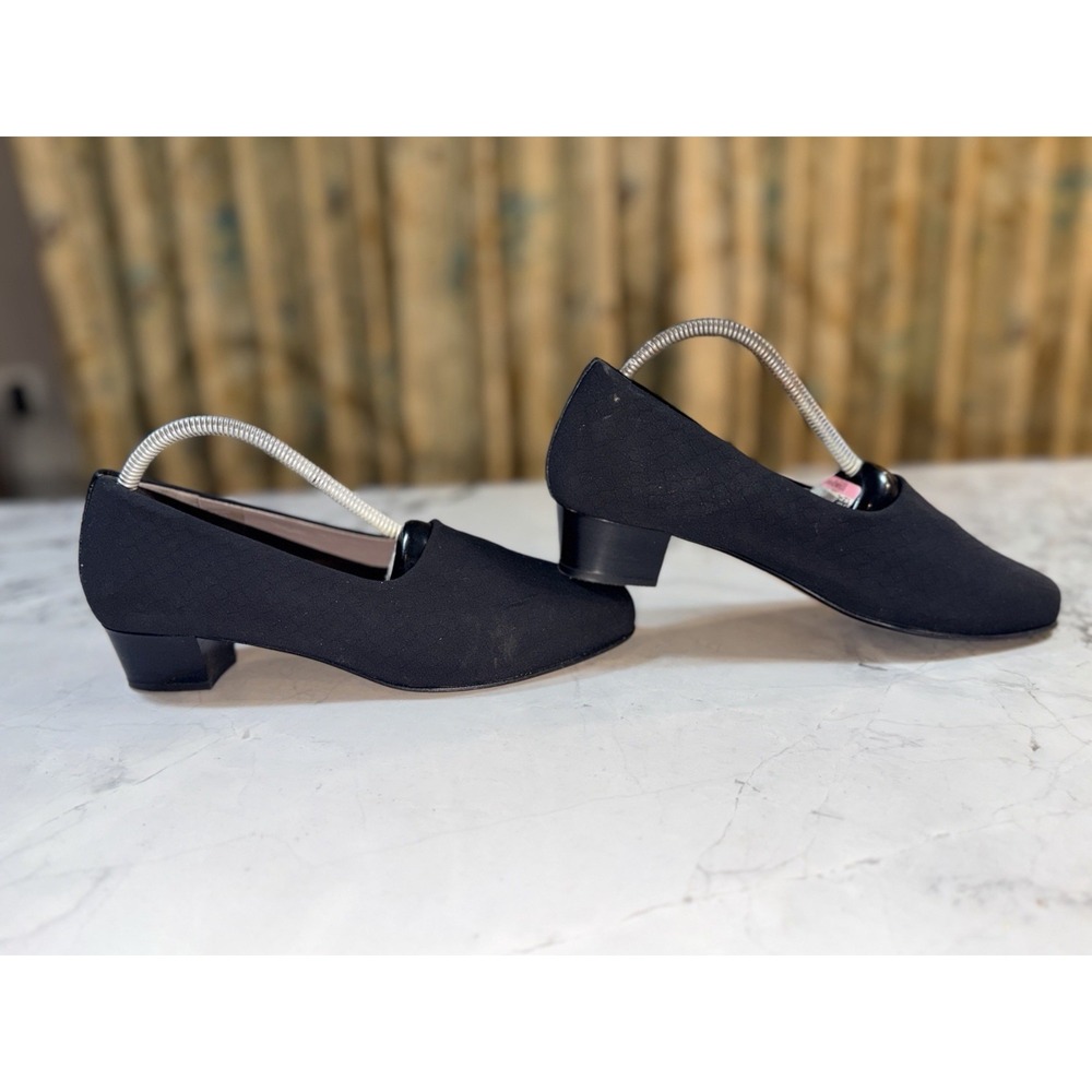 Vero Cuoio Italy Womens Black Low Heel Pumps Size 9W Made In Italy Square Toe